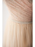 Off Shoulder Champagne Pleated Lace Tulle Prom Dress